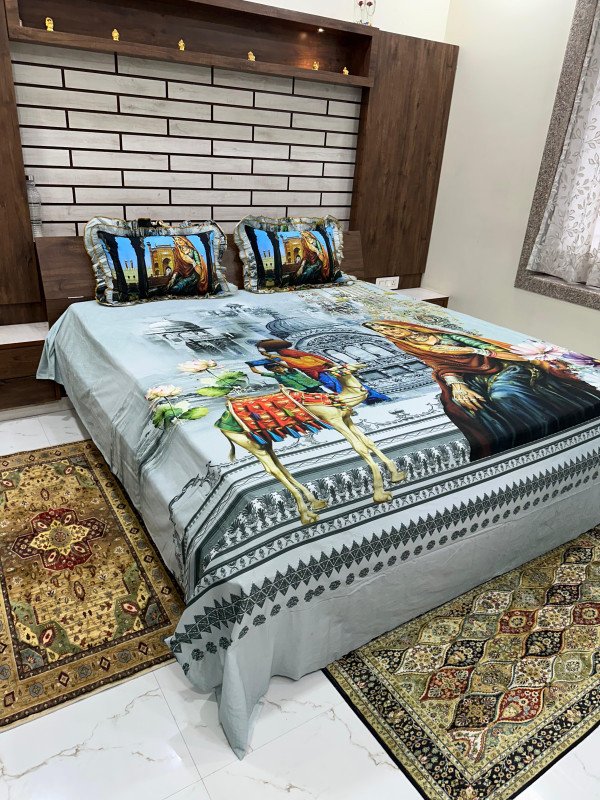 BEDSHEET KING SIZE WITH FRILL PILLOW COVER HIGHLIGHTED RAJASTHANI PRINT ERS